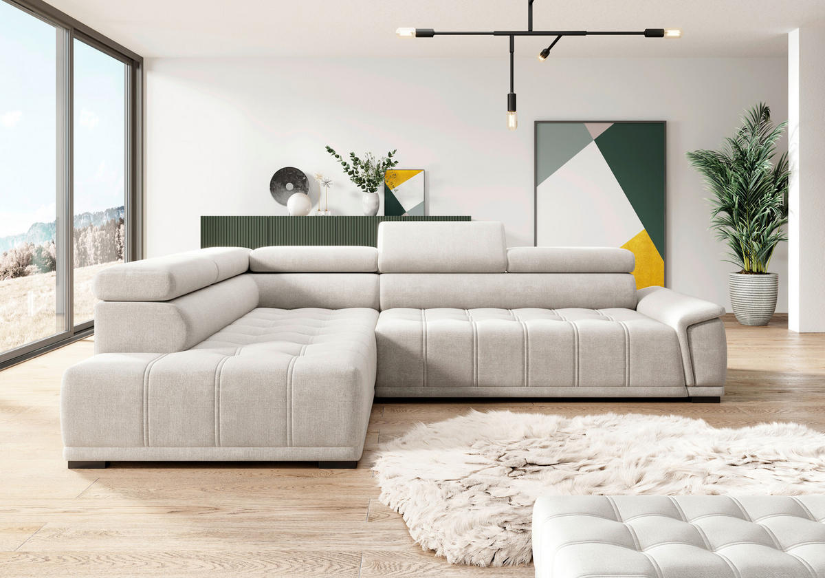 HÖRNSOFFA i chenille, vävt tyg gråvit  - gråvit/svart, Modern, textil/plast (206/283cm) - MID.YOU