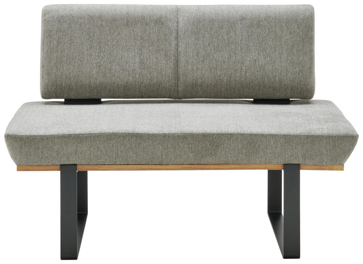 SITZBANK 130/48/90 cm Webstoff Grau Eiche vollmassiv  - Schwarz/Grau, MODERN, Holz/Textil (130/48/90cm) - Livetastic