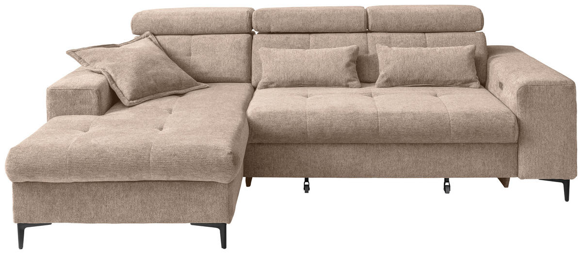 ECKSOFA Chenille Hellbraun  - Hellbraun/Schwarz, Basics, Textil/Metall (186/270cm) - Livetastic