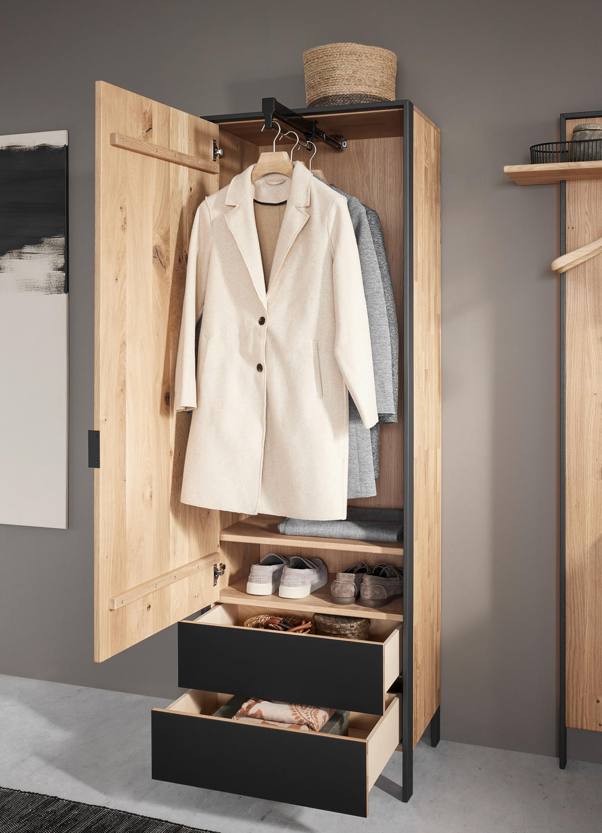 GARDEROBENSCHRANK 65/199,1/44,6 cm  - Eichefarben/Graphitfarben, Natur, Glas/Holz (65/199,1/44,6cm) - Valdera