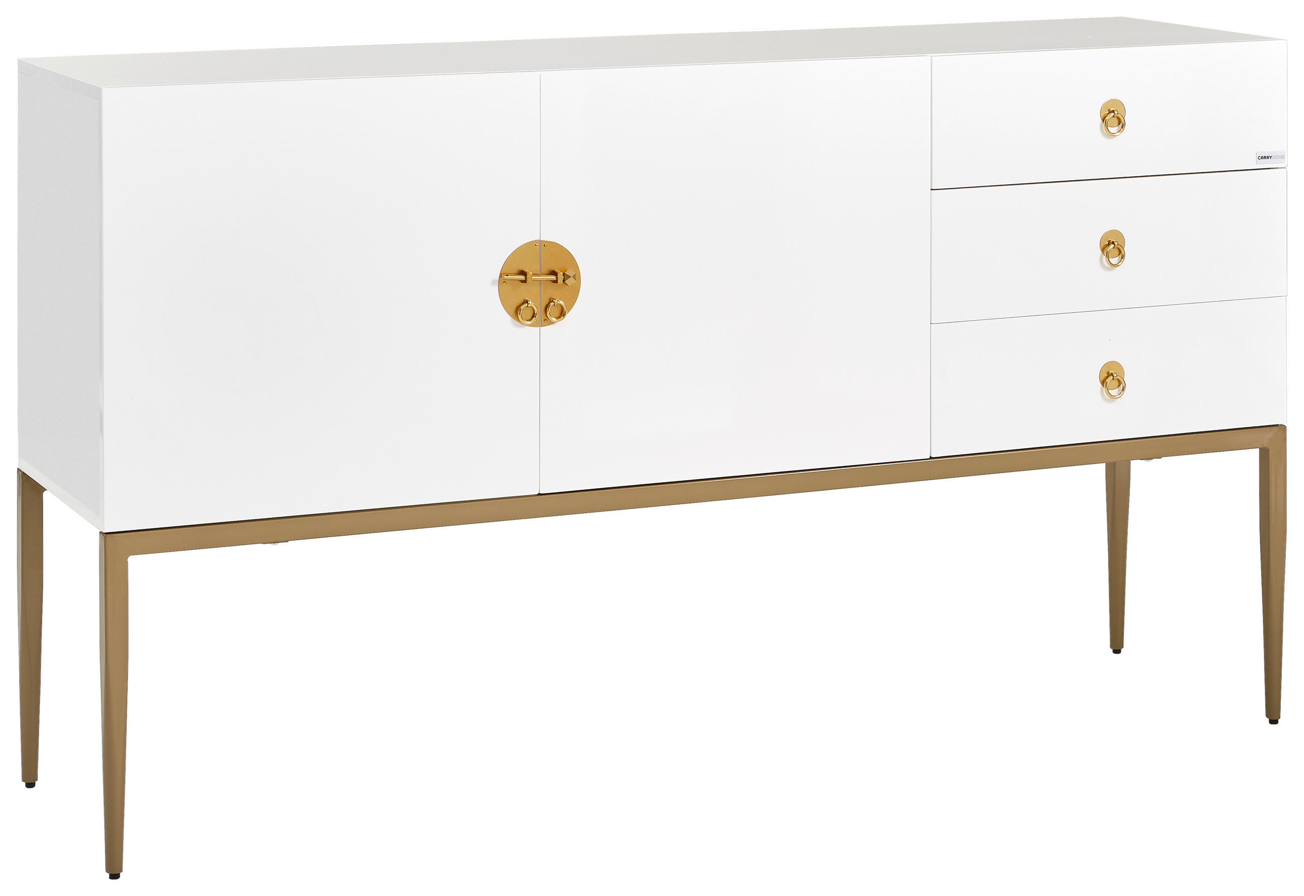 KOMMODE Weiß, Kupferfarben - Weiß/Kupferfarben, Design, Holzwerkstoff/Metall (150/85/40cm) - Carryhome