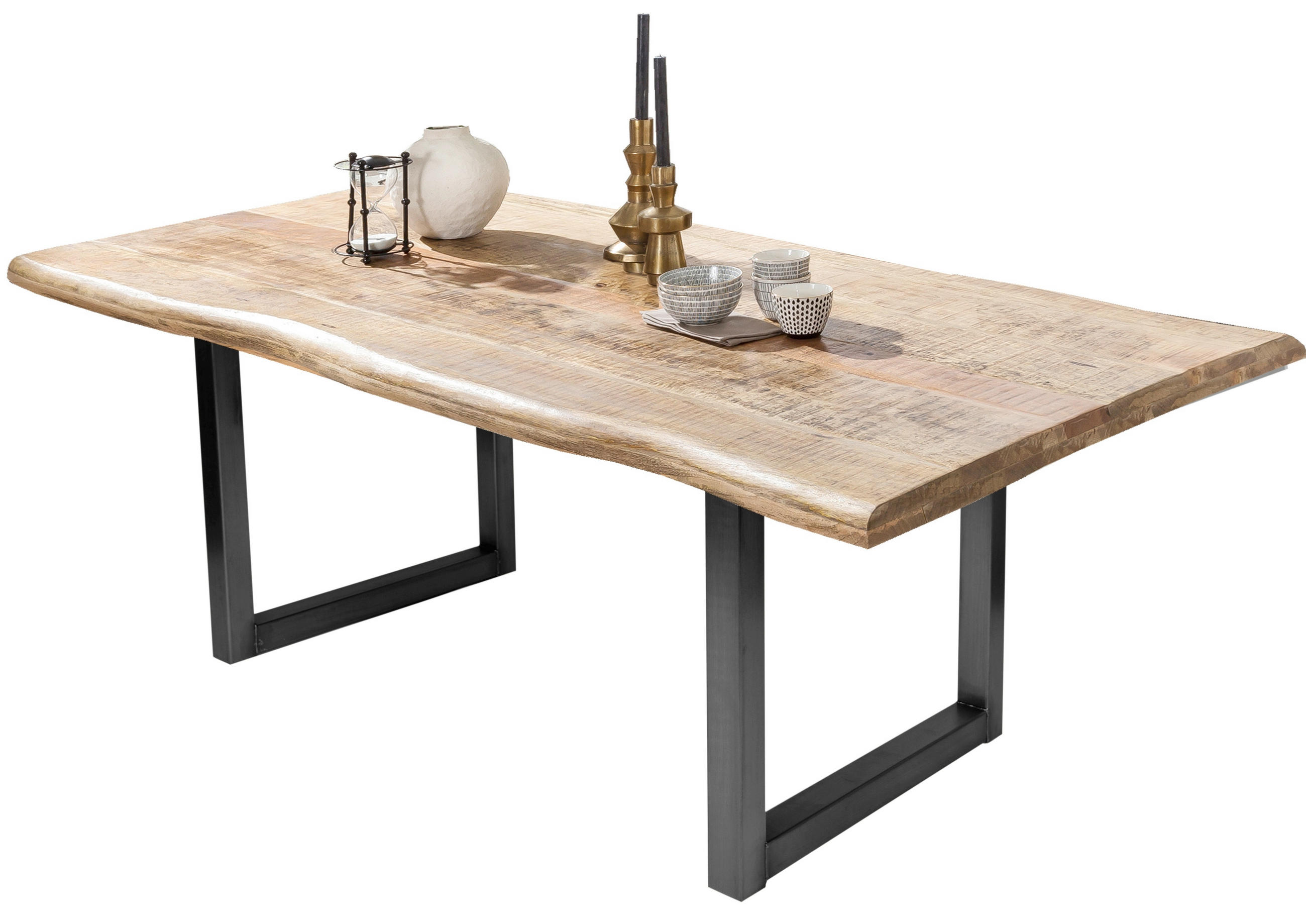 ESSTISCH 240/100/76 cm Echtholz  Holz, Metall rechteckig Naturfarben, Schwarz  - Schwarz/Naturfarben, MODERN, Holz/Metall (240/100/76cm) - MID.YOU