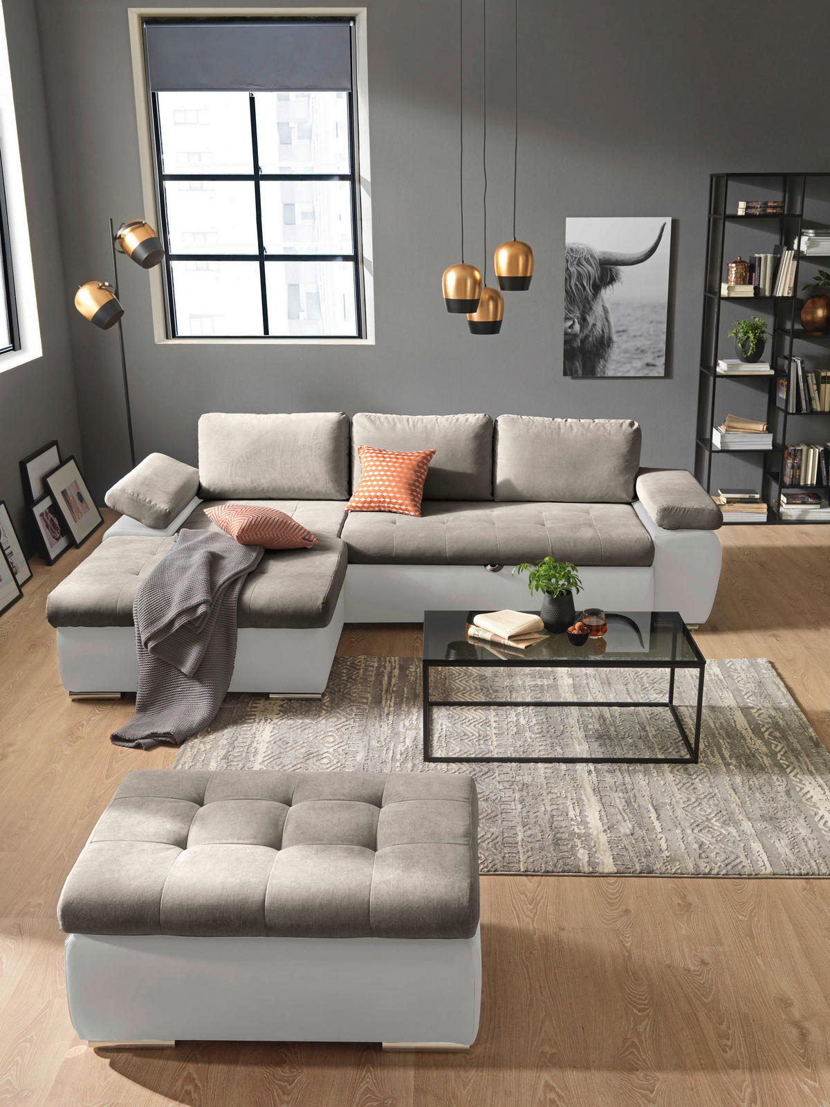 ECKSOFA in Flachgewebe Weiß, Hellbraun  175/271 cm  - Hellbraun/Weiß, Design, Kunststoff/Textil (175/271cm) - Xora