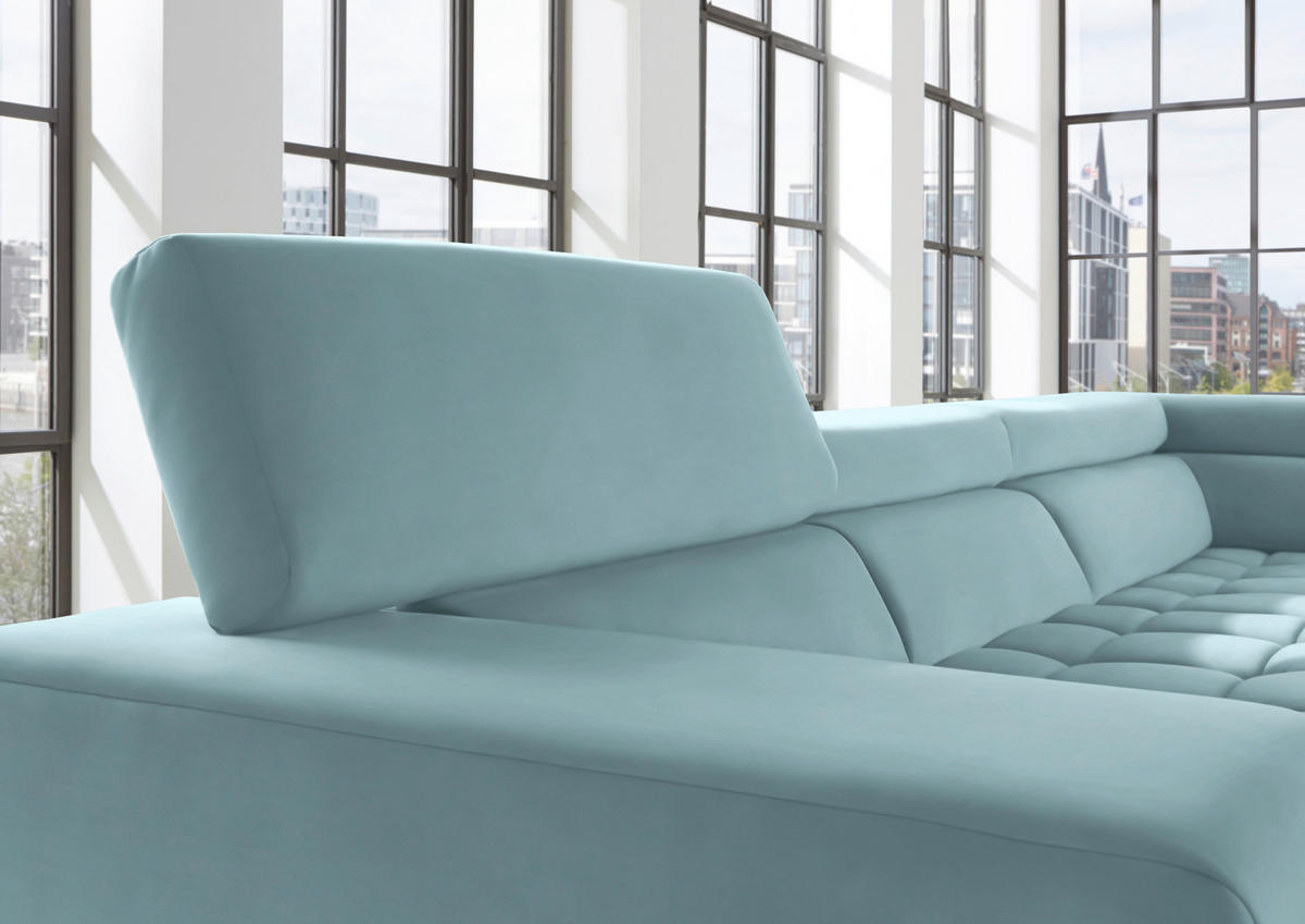 ECKSOFA in Mikrofaser Hellblau  222/326 cm  - Chromfarben/Hellblau, Design, Textil/Metall (222/326cm) - Beldomo Speed