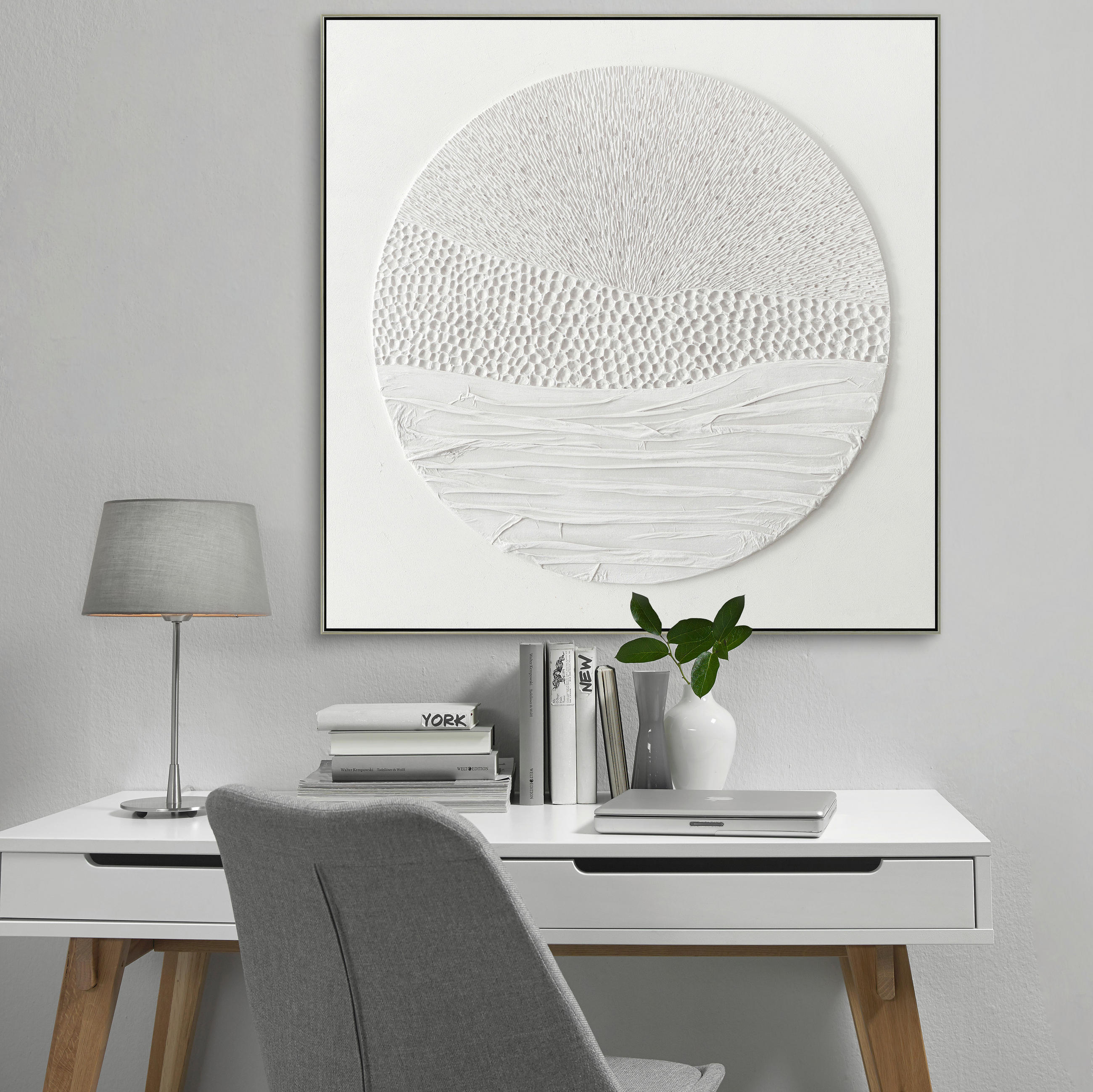 ÖLGEMÄLDE Abstraktes 100/100 cm  - Silberfarben/Weiß, Design, Holz/Papier (100/100cm) - Monee