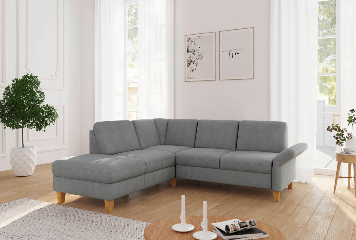 ECKSOFA ROCHELLE E Grau Flachgewebe  - Eichefarben/Grau, KONVENTIONELL, Holz/Textil (216/240cm) - Sit & More