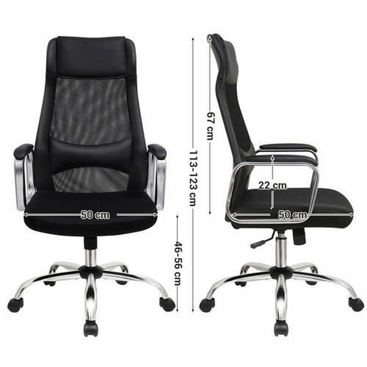 OTOČNÁ STOLIČKA, čierna, chrómová - čierna/chrómová, Basics, kov/plast (60/113-123/53cm) - Boxxx