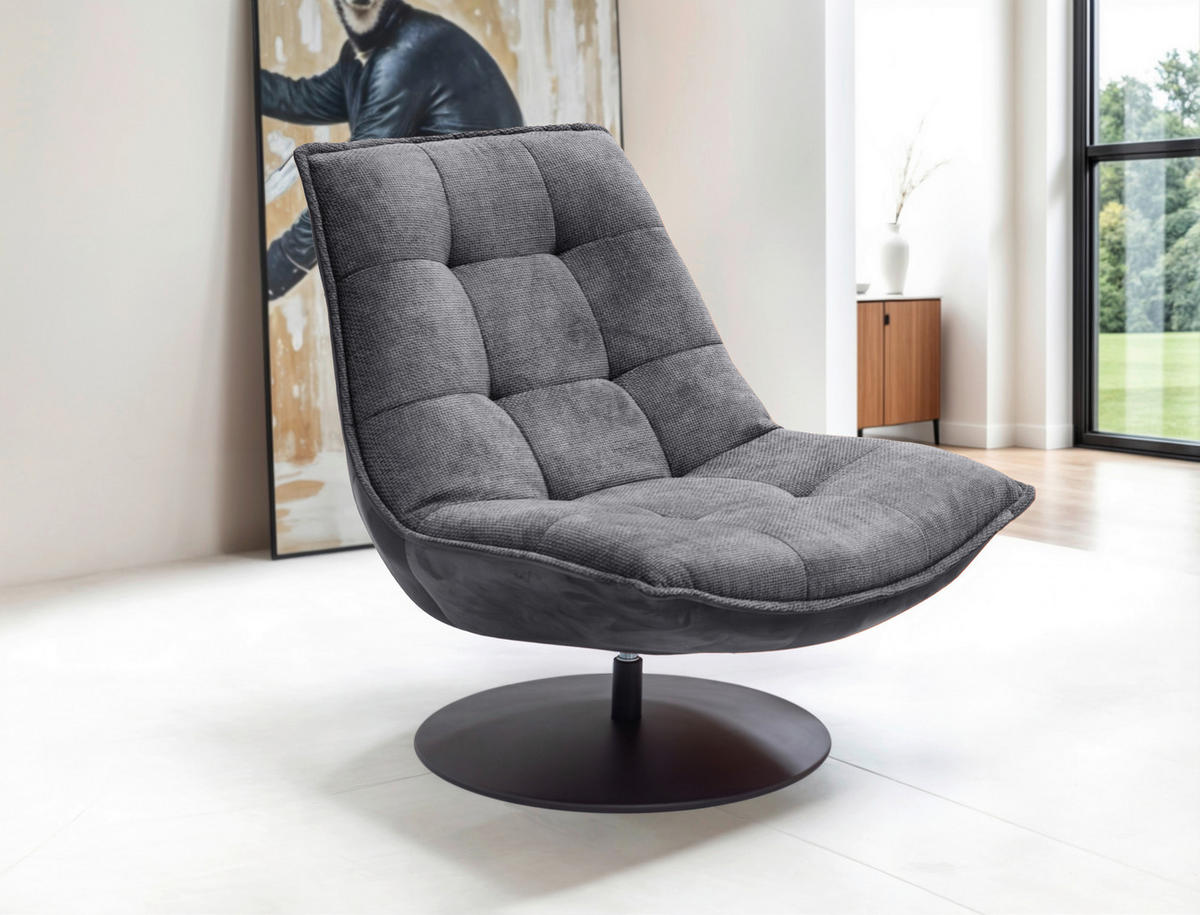 SESSEL in Struktur, Velours Anthrazit  - Anthrazit/Schwarz, Design, Textil/Metall (94/97/106cm) - Livetastic