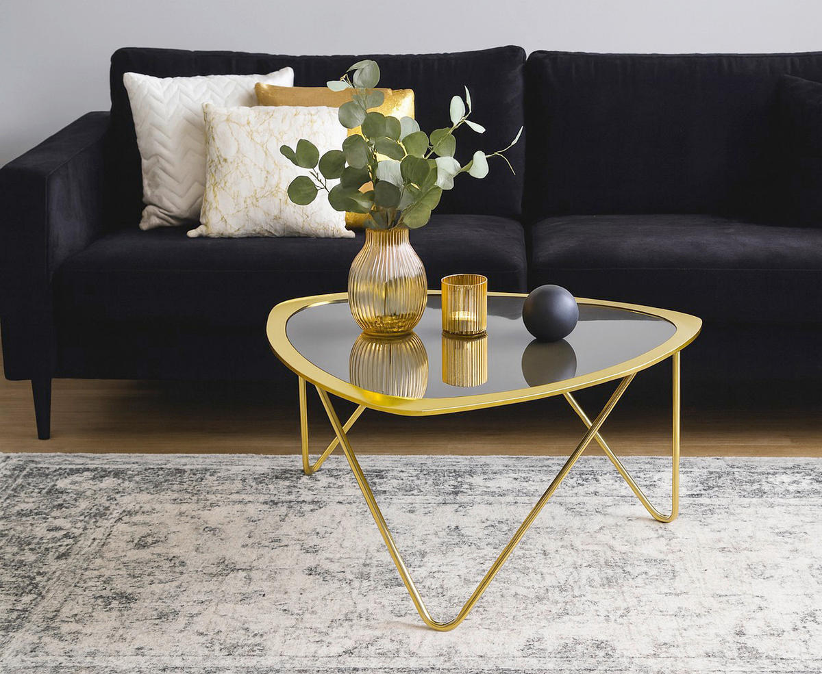 COUCHTISCH ESG 79/79/40 cm dreieckig Goldfarben  - Goldfarben, Design, Glas/Metall (79/79/40cm) - MID.YOU