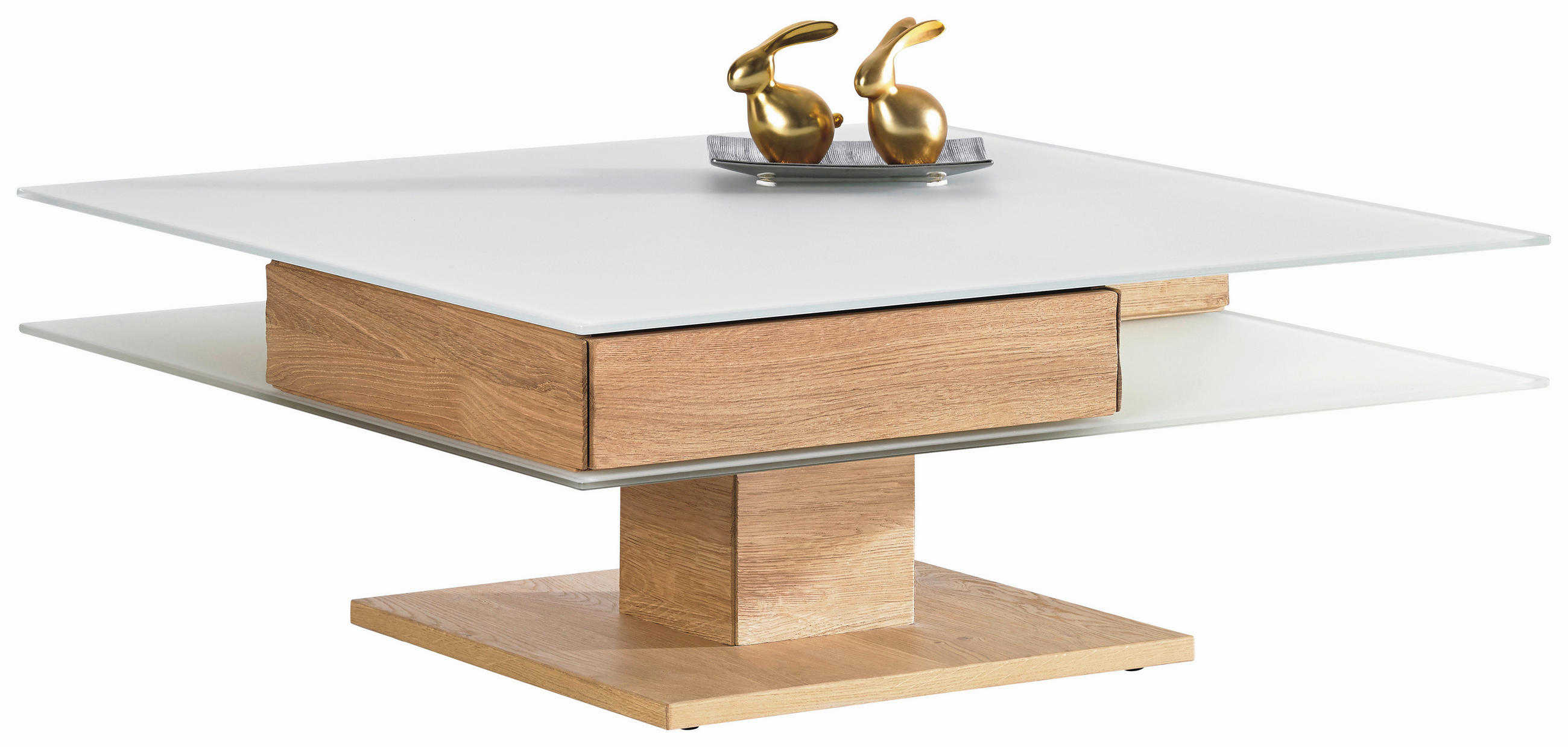 COUCHTISCH Wildeiche furniert Farbglas 90/90/35,5 cm quadratisch Weiß, Eichefarben  - Eichefarben/Weiß, Design, Glas/Holz (90/90/35,5cm) - Voglauer