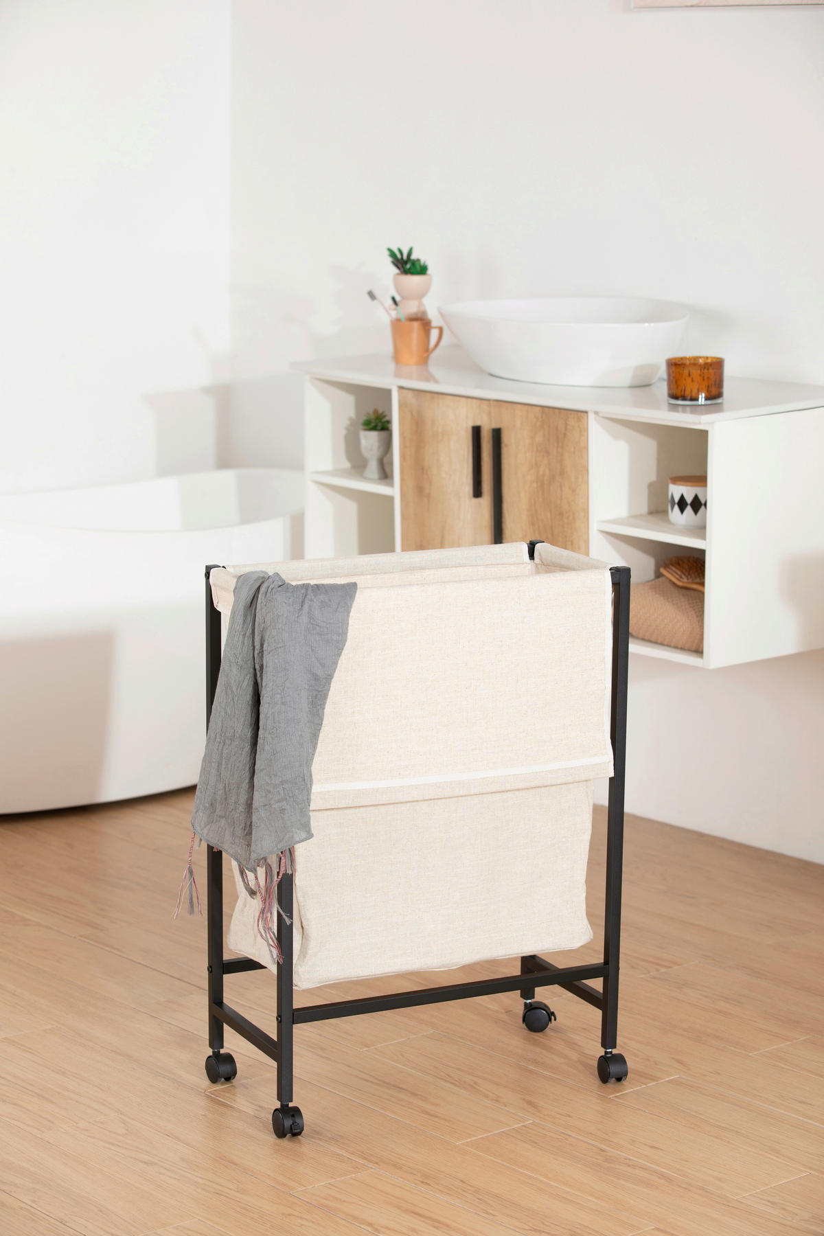 WÄSCHEKORB - Beige/Schwarz, MODERN, Textil/Metall (56/78/29cm) - PBJ