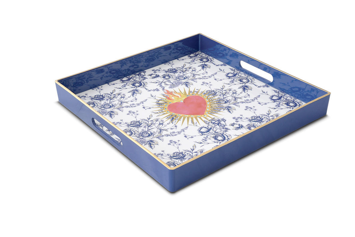 POSLUŽAVNIK DEKORATIVNI  - bijela/plava, Lifestyle, plastika (33/33/4cm)