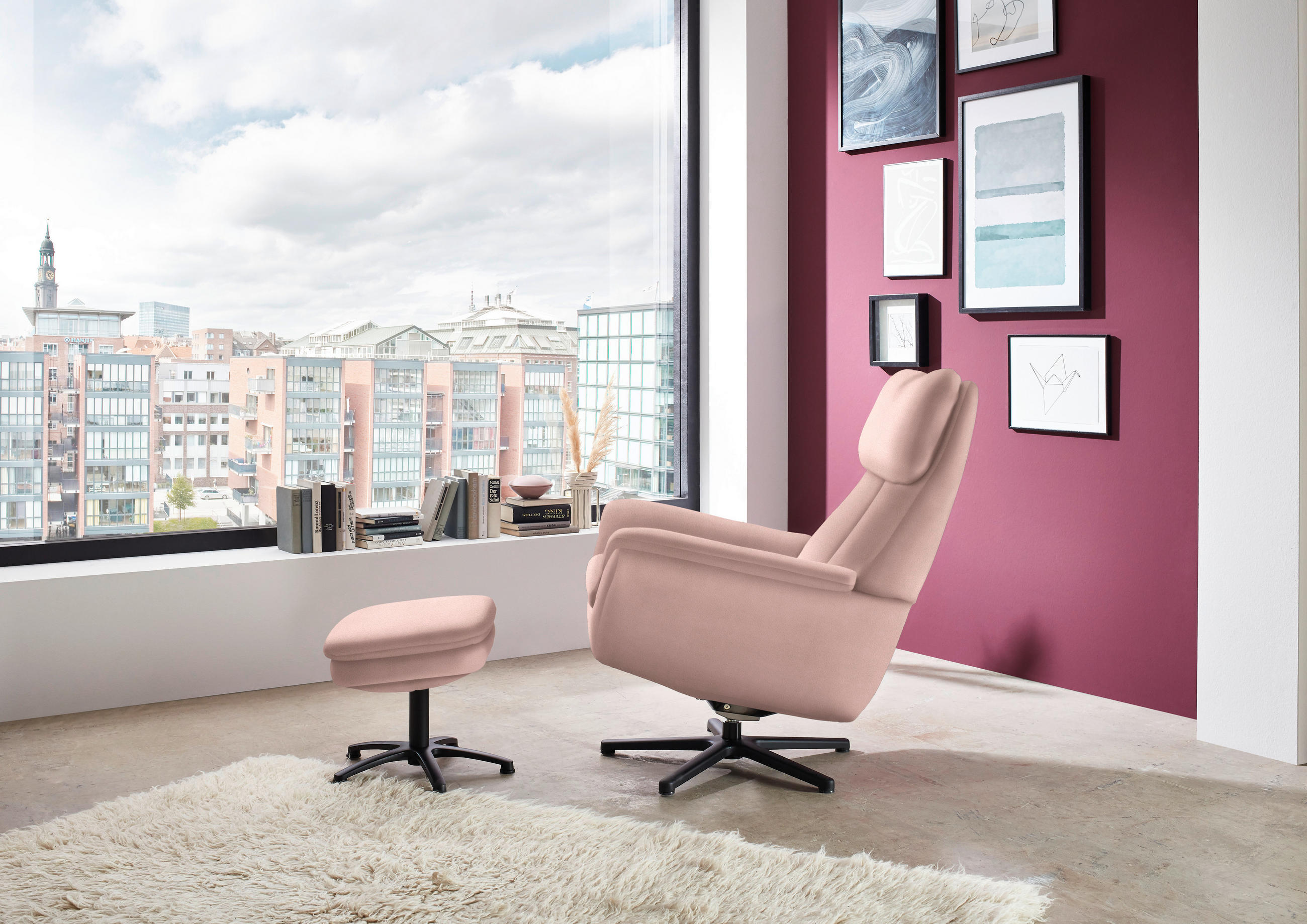 RELAXSESSEL in Textil Rosa  - Schwarz/Rosa, Design, Textil/Metall (79/108/89cm) - Beldomo Style