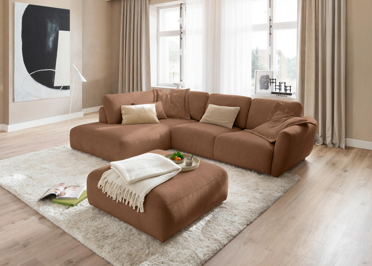 ECKSOFA  in Chenille Braun  224/307 cm  - Schwarz/Braun, KONVENTIONELL, Kunststoff/Textil (224/307cm) - Hom`in