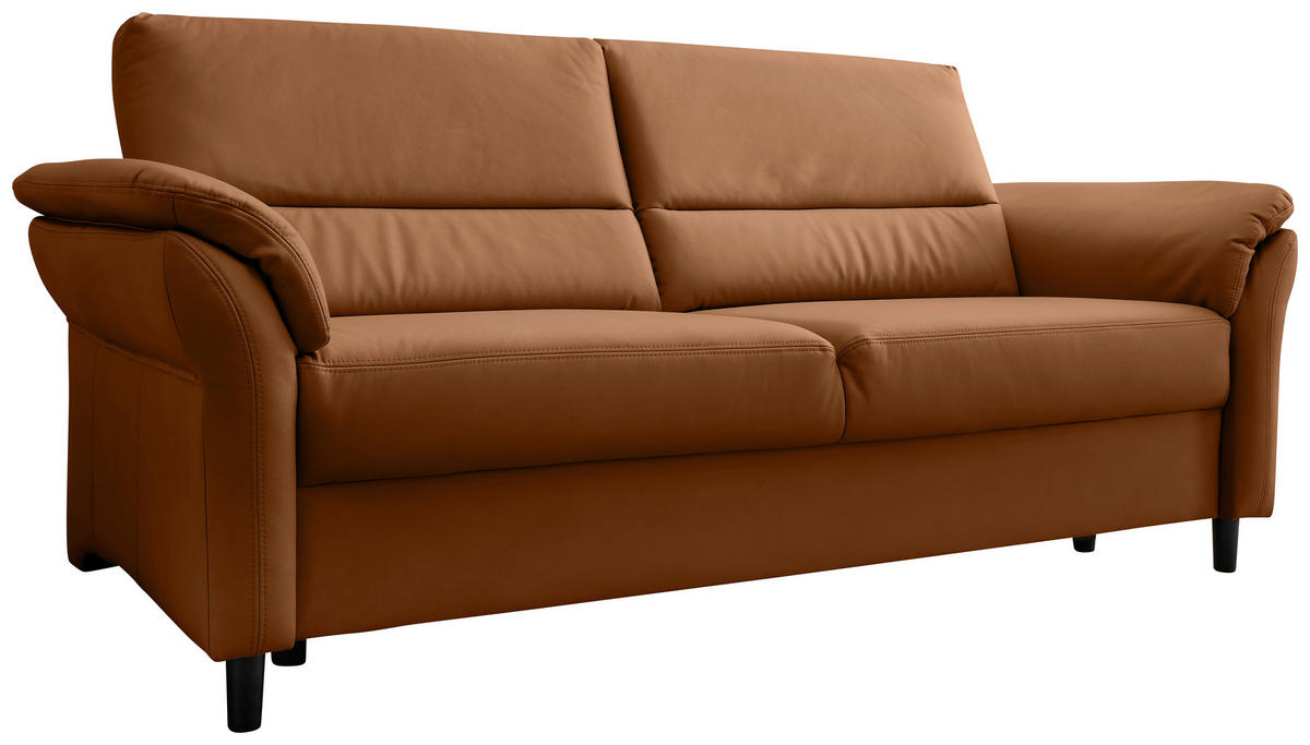 3-SITZER-SOFA in Lederlook Cognac  - Cognac/Schwarz, MODERN, Holz/Textil (192/90/89cm) - Livetastic