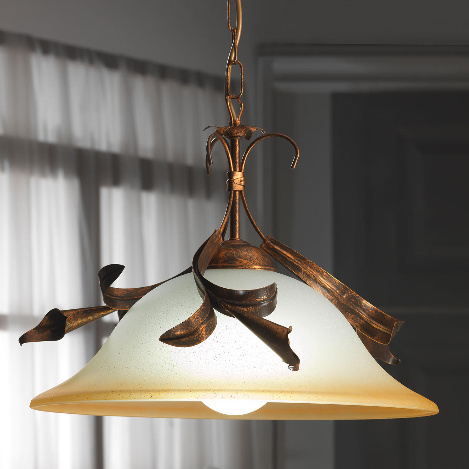 HÄNGELEUCHTE 40/40/90 cm   - Perlmutt/Bronzefarben, KONVENTIONELL, Glas/Metall (40/40/90cm)