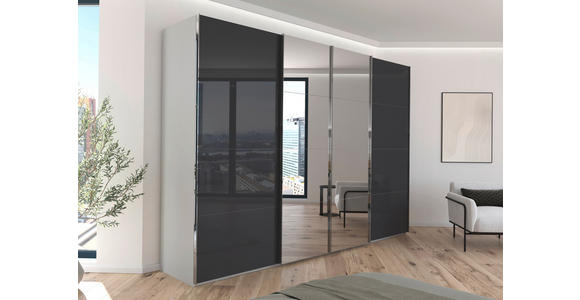 SCHWEBETÜRENSCHRANK  in Schwarz, Seidengrau  - Chromfarben/Seidengrau, Design, Glas/Holzwerkstoff (316/223/68cm) - Novel