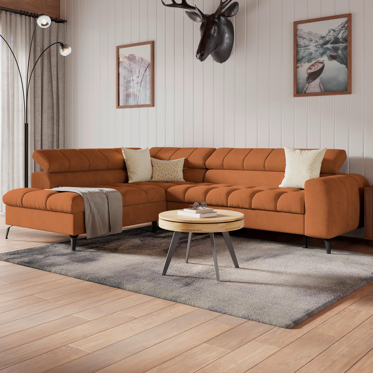 ECKSOFA Rostfarben  - Rostfarben/Schwarz, Trend, Kunststoff/Textil (203/261cm) - Livetastic