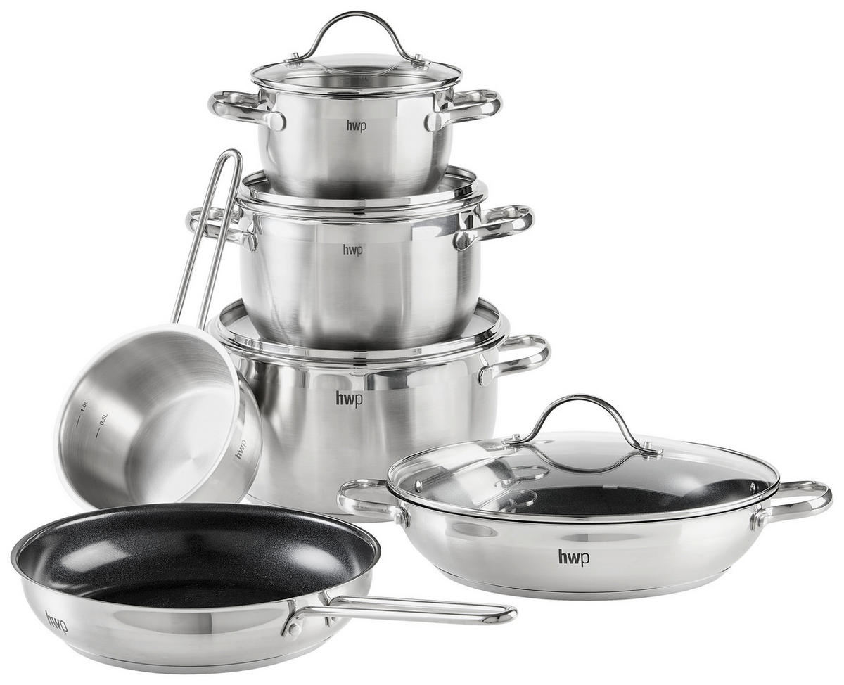 SET LONACA ZA KUHANJE  oplemenjeni čelik  6-dijelni   - boje oplemenjenog čelika/prozirno, Basics, staklo/metal - Homeware Profession.
