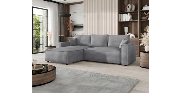 ECKSOFA Grau Cord Zierkissen, Rückenkissen, Bettkasten, Schlaffunktion, Rücken echt, Liegefläche im Originalstoff  - Schwarz/Grau, MODERN, Kunststoff/Textil (190/280cm) - Carryhome