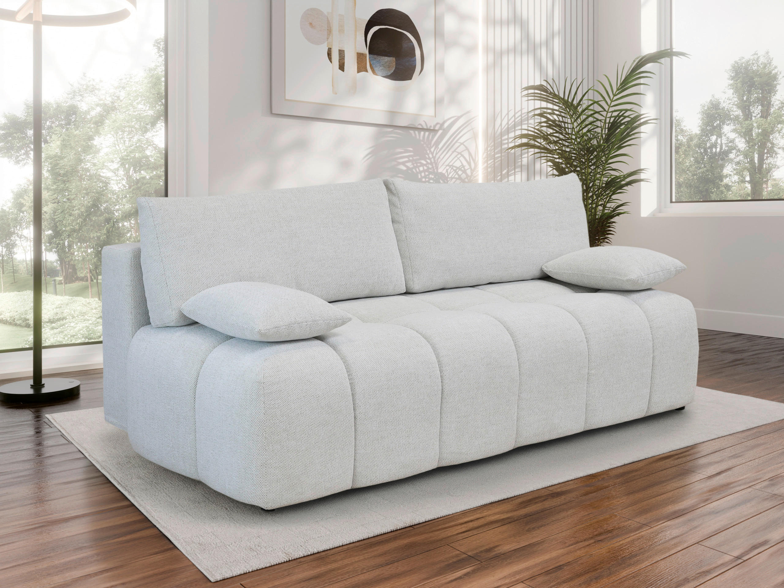 BOXSPRINGSOFA  mit Stoffauswahl, Liegefunktion, Schlafen auf Sitzhöhe, Rücken echt Chenille Ecru  - Ecru/Schwarz, MODERN, Kunststoff/Textil (210/72/105cm) - Cantus