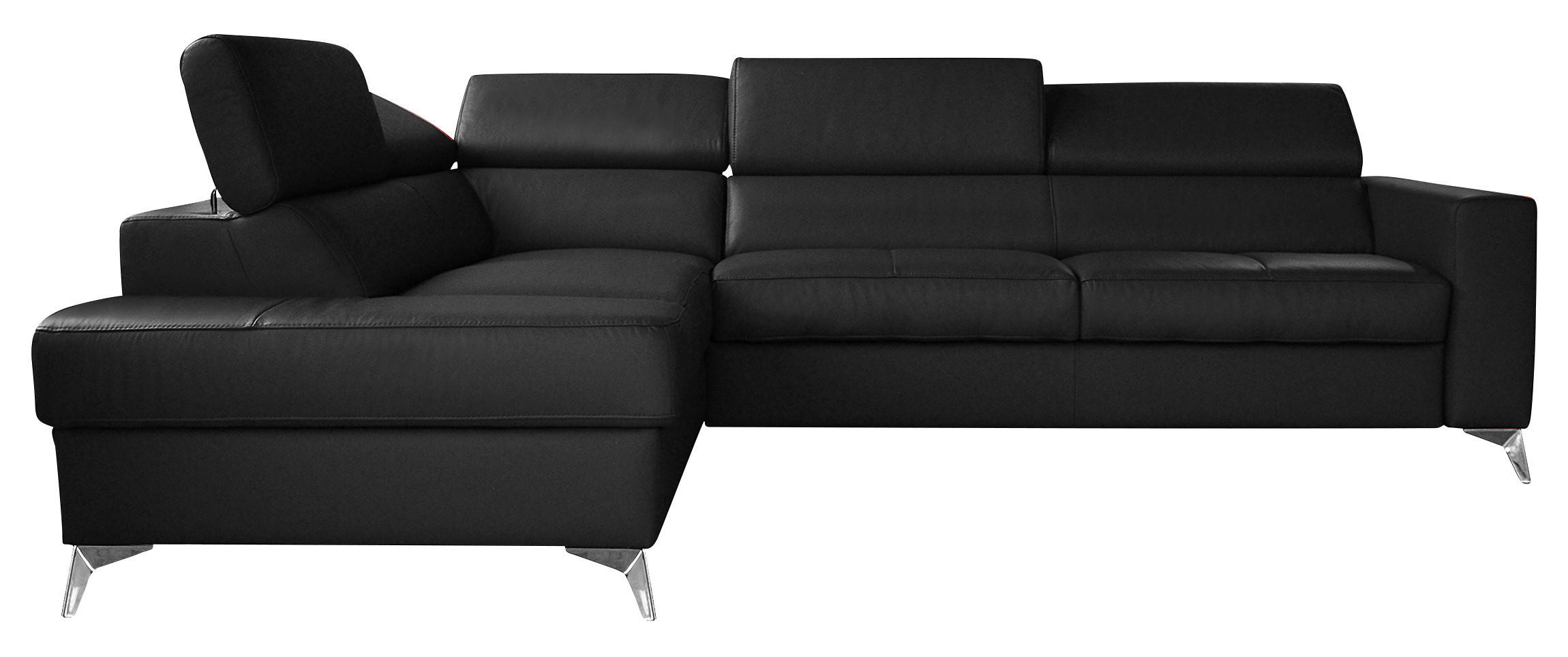 ECKSOFA in Lederlook Echtleder Schwarz - Chromfarben/Schwarz, Design, Leder/Textil (208/286cm) - Livetastic