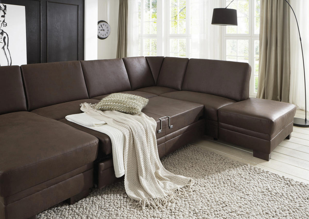 WOHNLANDSCHAFT in Flachgewebe Braun  - Braun, Design, Holz/Textil (163/319/241cm) - Beldomo System