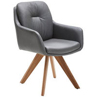 ARMLEHNSTUHL in Holz, Leder Anthrazit, Eiche Bianco  - Eiche Bianco/Anthrazit, Design, Leder/Holz (62/90/65cm) - Waldwelt