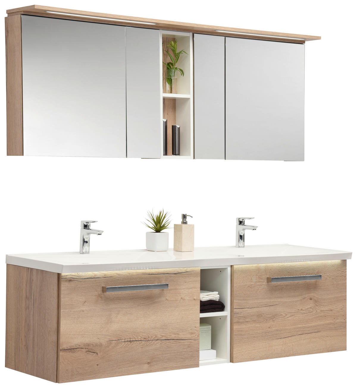 BADEZIMMER  in 170 cm  - Eichefarben/Weiß, Design, Glas/Holzwerkstoff (170cm)