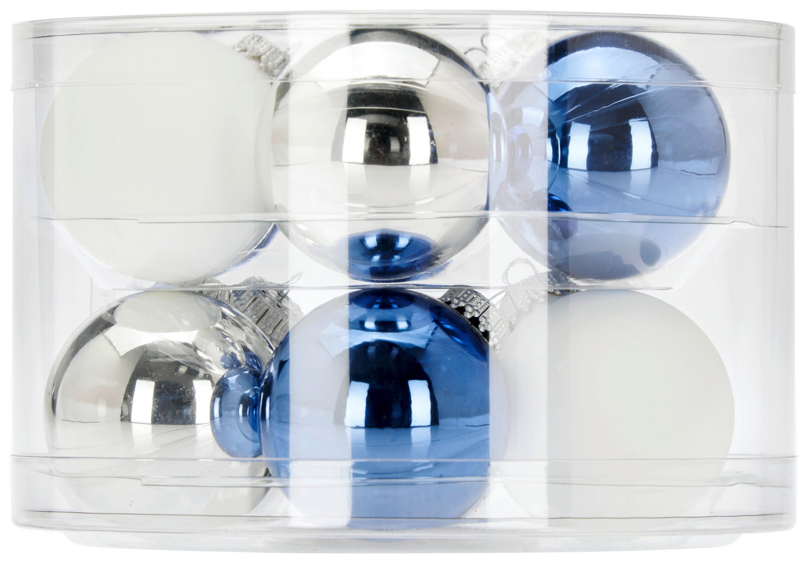 JULGRANSKULOR SET 6 cm 12 delar  - vit/blå, Klassisk, glas (6cm)