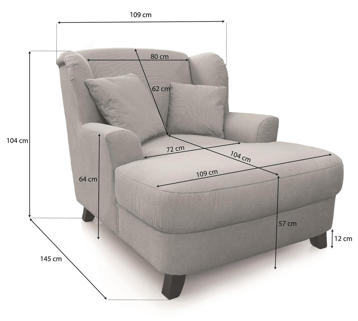 XXL-SESSEL Cord Taupe    - Taupe/Dunkelbraun, KONVENTIONELL, Holz/Textil (109/104/145cm) - Sit & More