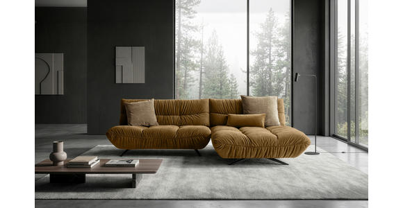 ECKSOFA Beigebraun Chenille Rücken echt, Sitztiefenverstellung  - Beigebraun/Schwarz, Design, Textil/Metall (295/178cm) - Belluti