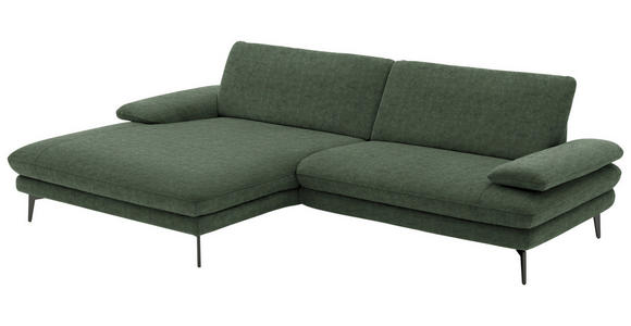 ECKSOFA in Velours Olivgrün 184/284 cm - Schwarz/Olivgrün, Design, Textil/Metall (184/284cm) - Dieter Knoll