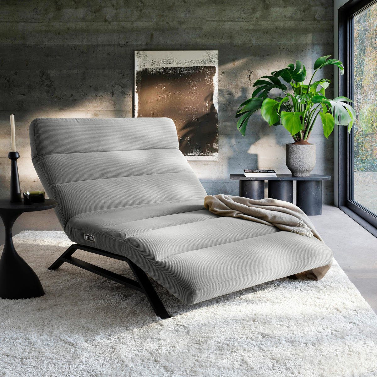 RELAXLIEGE in Feincord Grau  - Schwarz/Grau, Design, Textil/Metall (120/54-113/158-198cm) - Pure Home Lifestyle