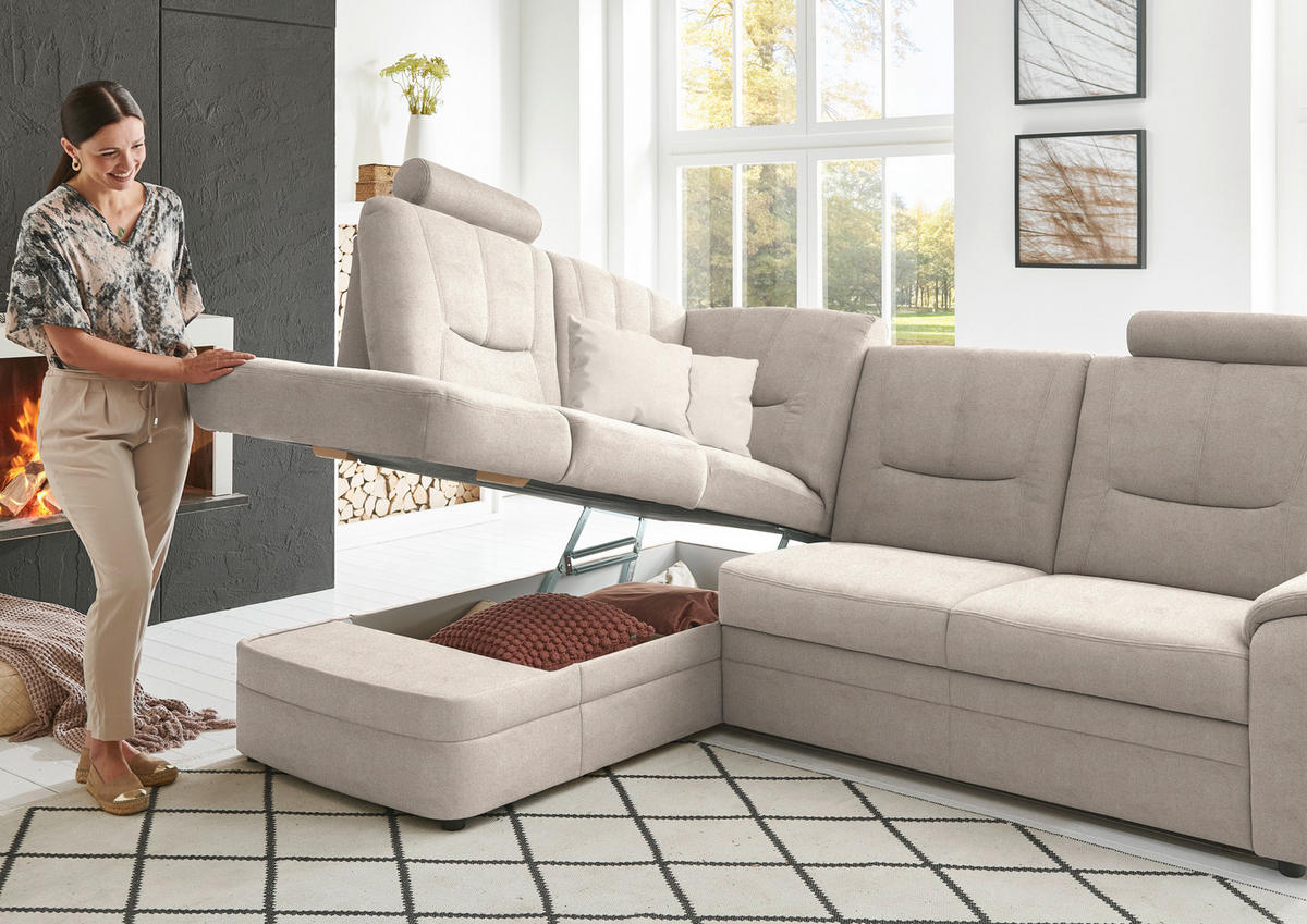 ECKSOFA Chenille Beige  - Beige/Schwarz, Konventionell, Kunststoff/Textil (185/235cm) - Beldomo Comfort