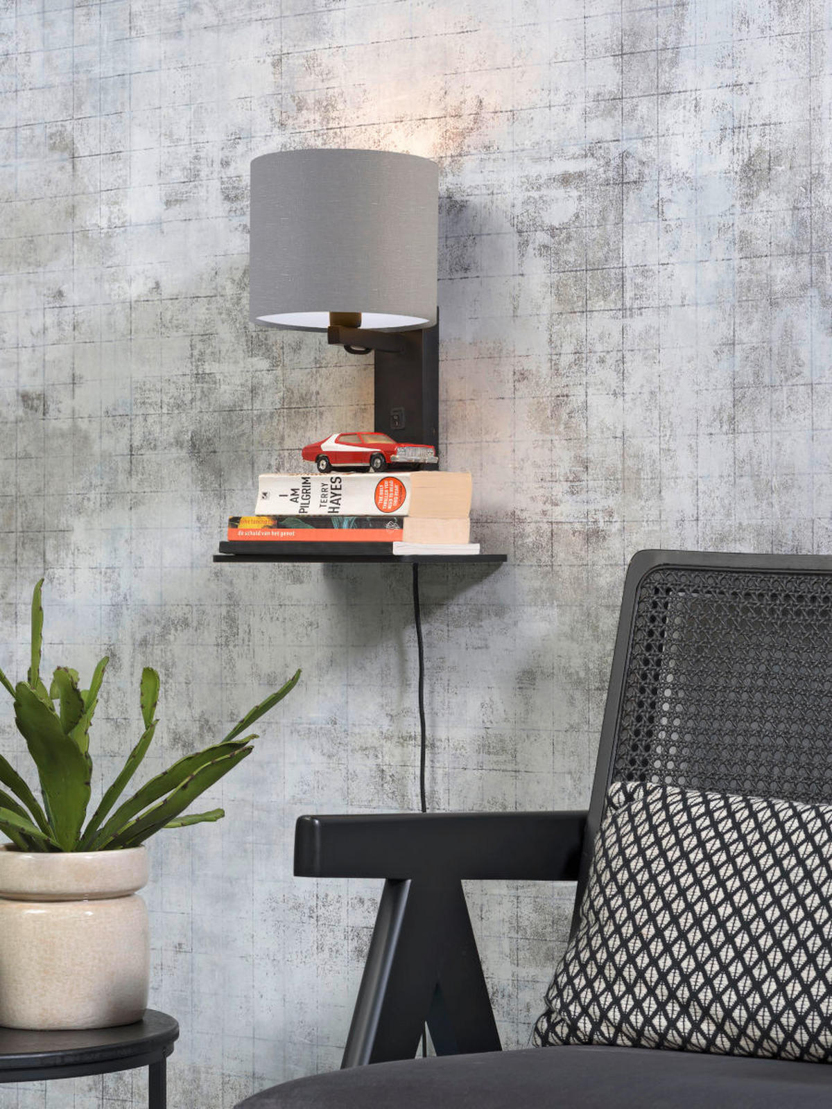 WANDLEUCHTE GOOD&MOJO  19/24/36 cm  - Hellgrau/Schwarz, Trend, Holz/Textil (19/24/36cm) - Good & Mojo