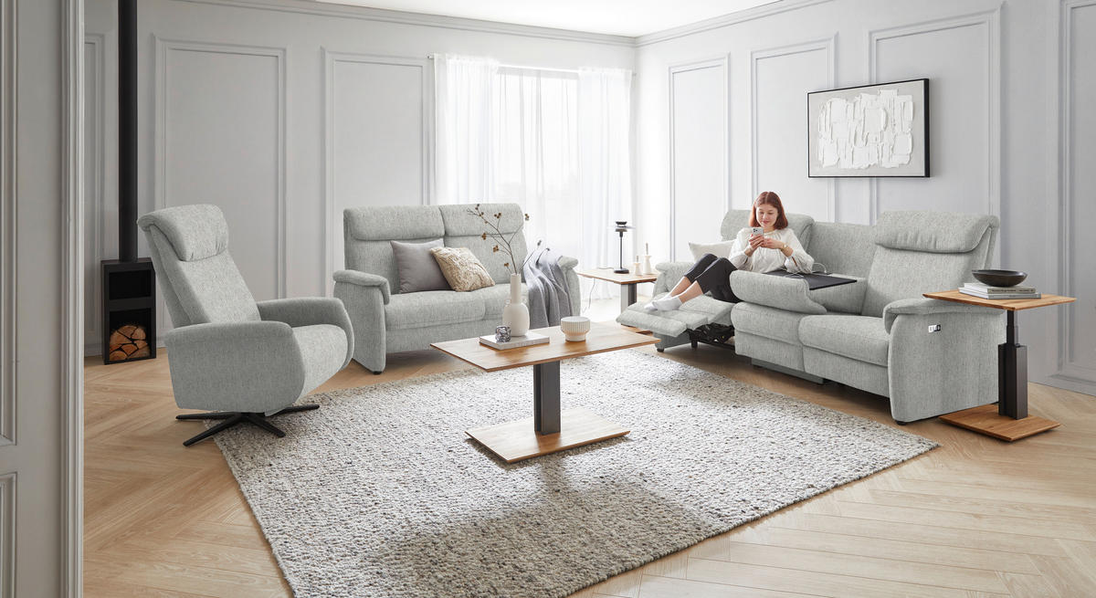 TRAPEZSOFA in Flachgewebe Silberfarben  - Silberfarben/Schwarz, Konventionell, Textil/Metall (219/107/97cm) - Pure Home Comfort