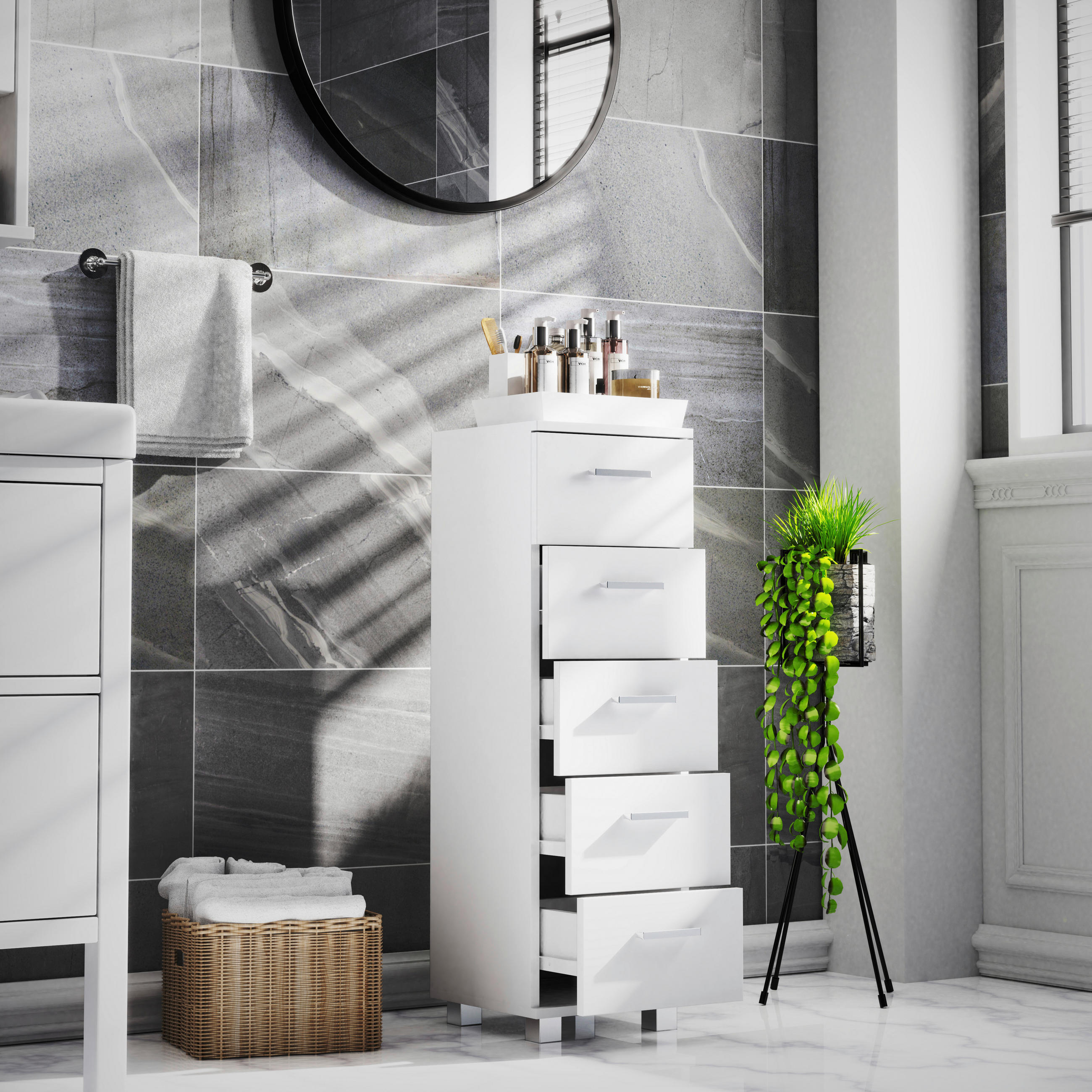 HIGHBOARD in 30/94/30 cm - Weiss/Silberfarben, Modern, Holzwerkstoff/Kunststoff (30/94/30cm) - MID.YOU