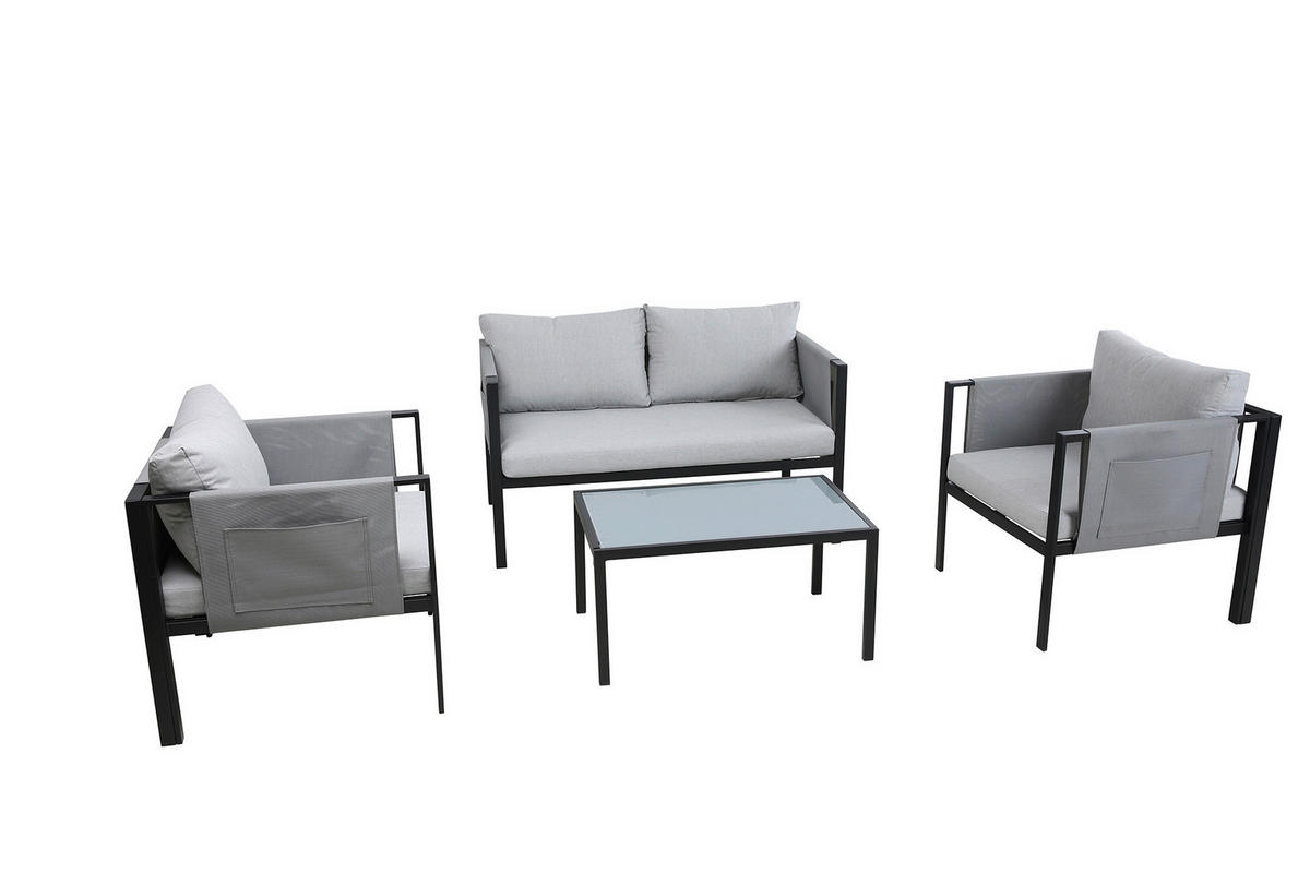 GARTENSET 4-teilig  - Schwarz/Grau, Design, Glas/Kunststoff - Livetastic