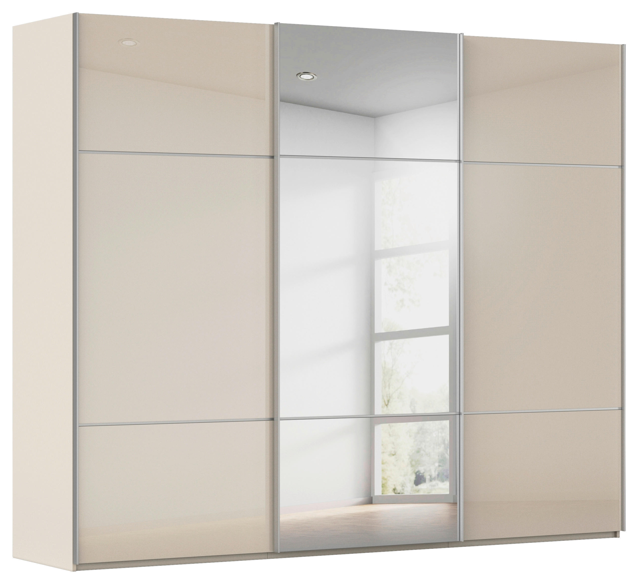 SCHWEBETÜRENSCHRANK 301/223/68 cm 3-türig Champagner  - Champagner/Alufarben, KONVENTIONELL, Glas/Holzwerkstoff (301/223/68cm) - Novel