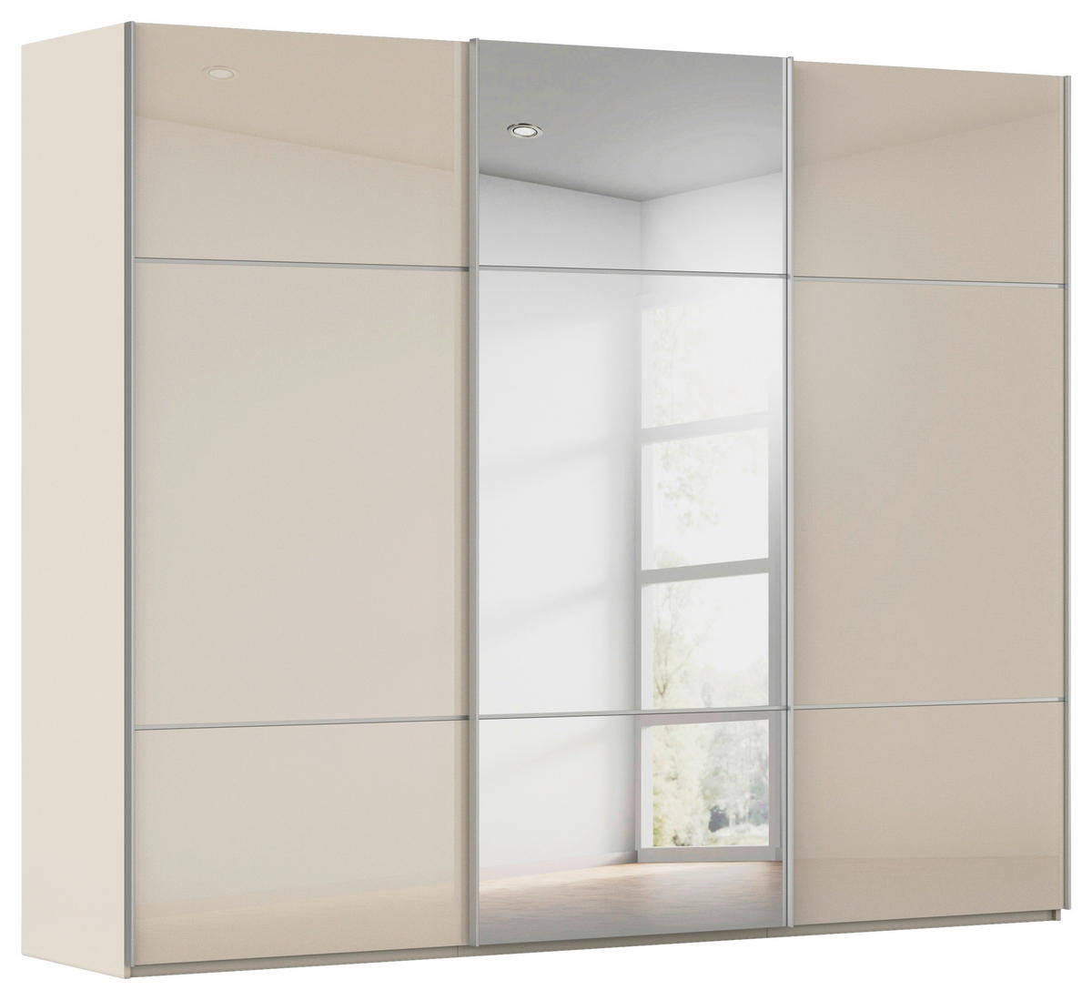 SCHWEBETÜRENSCHRANK  in Champagner  - Champagner/Alufarben, KONVENTIONELL, Glas/Holzwerkstoff (301/223/68cm) - Novel