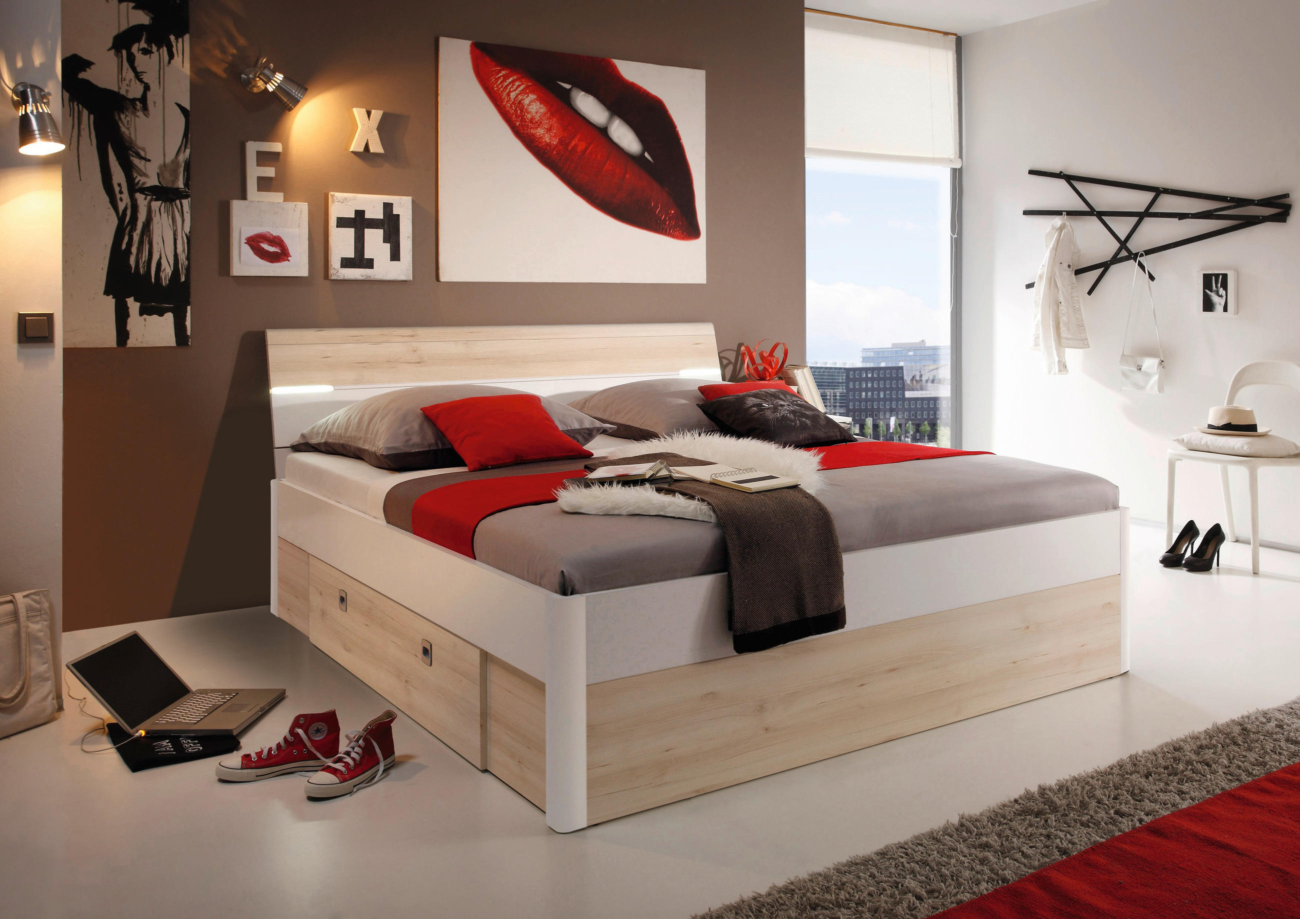 STAURAUMBETT 180/200 cm  in Weiß, Buchefarben  - Buchefarben/Weiß, Design, Holzwerkstoff (180/200cm) - Ti'me
