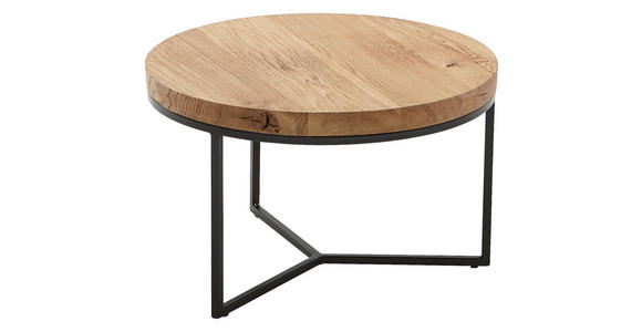 COUCHTISCH Eiche massiv 60/60/38 cm rund Schwarz, Eichefarben - Eichefarben/Schwarz, Design, Holz/Metall (60/60/38cm) - Novel