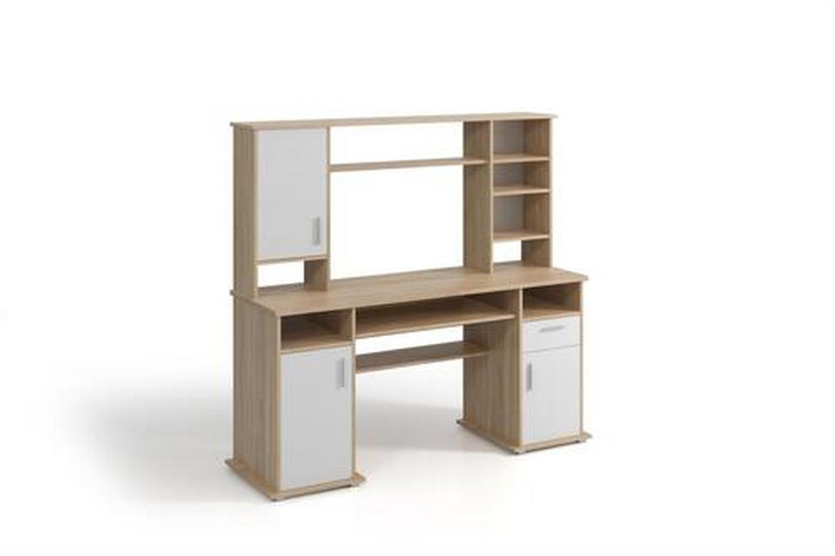 PISALNA MIZA les bela, hrast sonoma  - srebrne barve/bela, Basics, umetna masa/les (160/154/52.8cm) - Carryhome