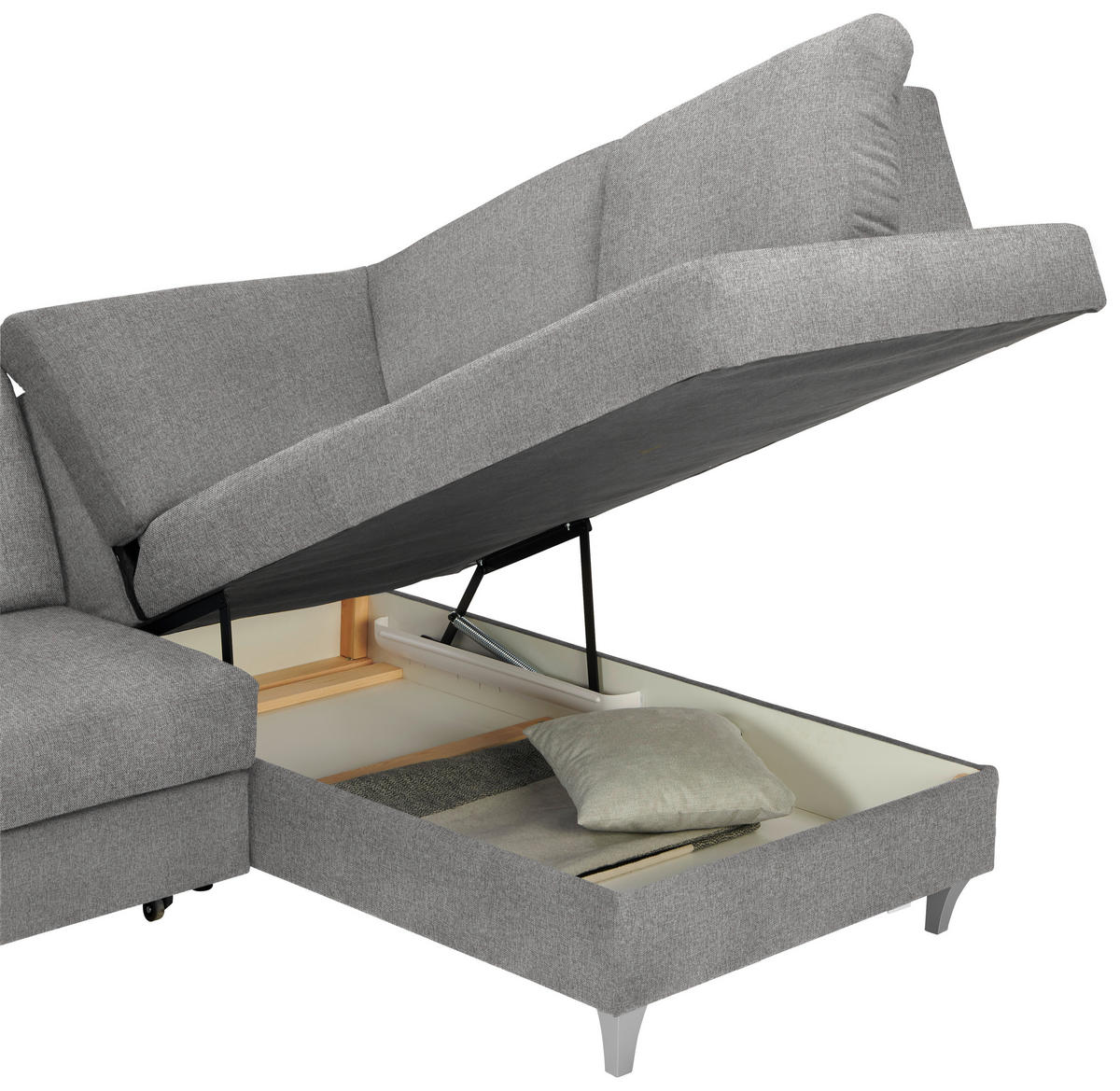 ECKSOFA in Flachgewebe Grau  255/186 cm  - Silberfarben/Grau, KONVENTIONELL, Holz/Textil (255/186cm) - Cantus