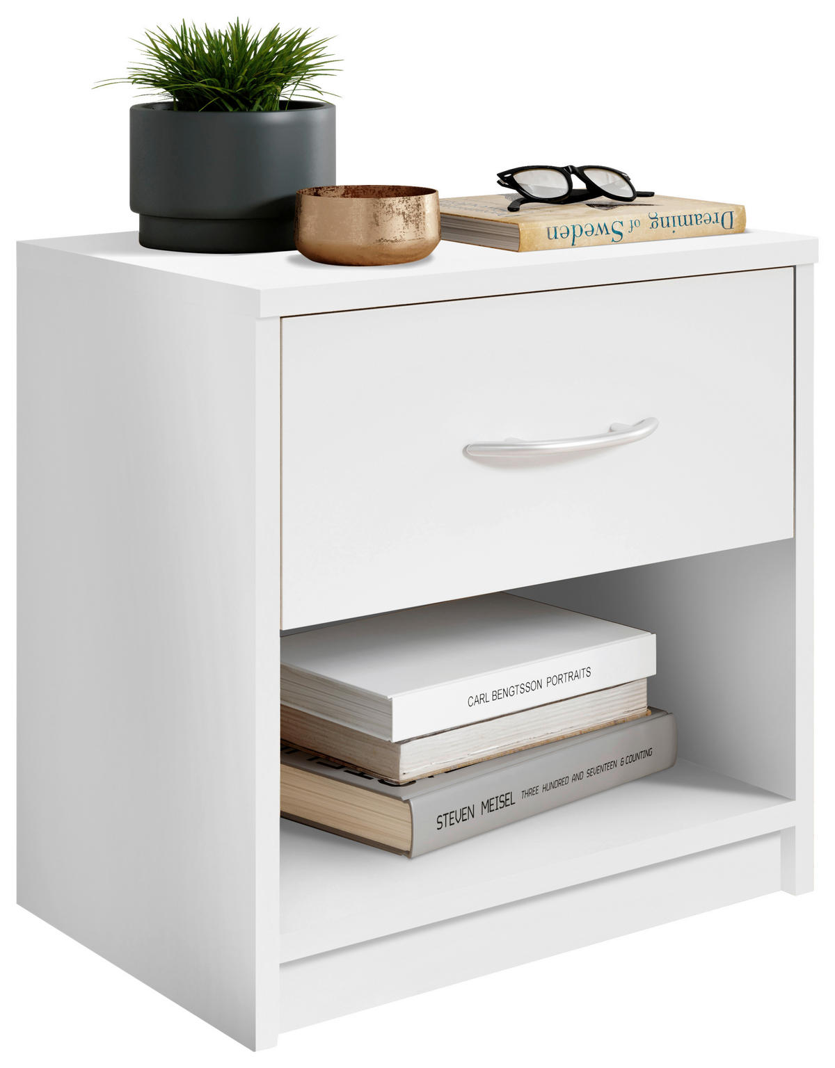 NACHTTISCH 39/41/28 cm  in Weiss  - Weiss/Silberfarben, Basics (39/41/28cm) - P & B