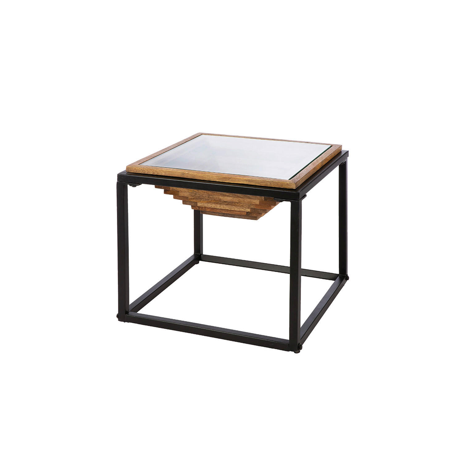 BEISTELLTISCH Mangoholz massiv Schwarz, Hellbraun quadratisch  - Hellbraun/Schwarz, Basics, Holz/Metall (44,5/40/45cm)
