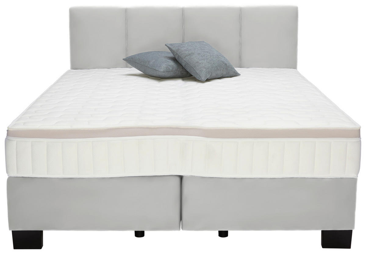 BOXSPRINGBETT 180/200 cm  in Hellgrau  - Hellgrau/Schwarz, Design, Kunststoff/Textil (180/200cm) - Hom`in