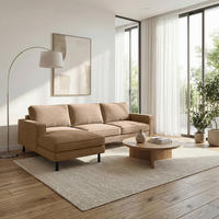 ECKSOFA Hellbraun Cord Bettkasten, Schlaffunktion, Rücken echt  - Hellbraun/Schwarz, Design, Textil/Metall (166/238cm) - Livetastic