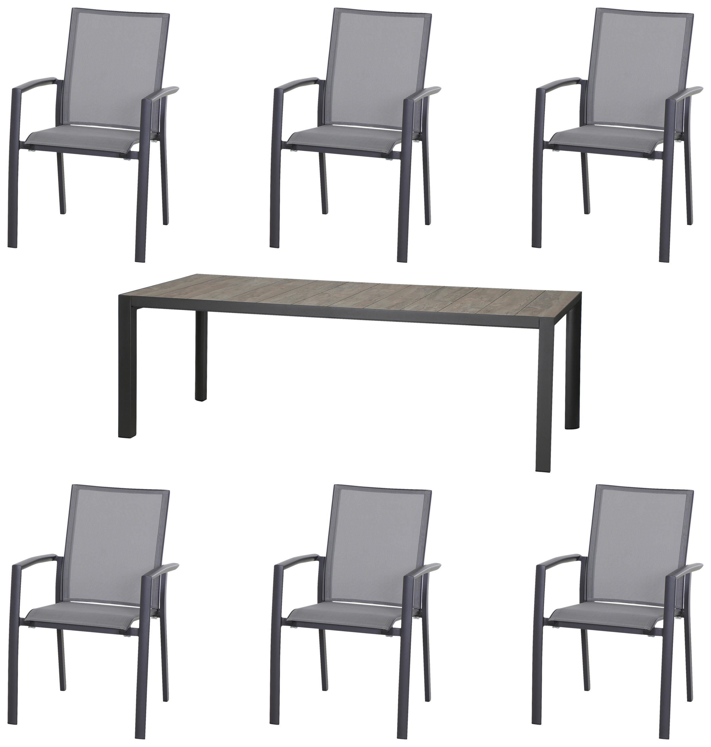 GARTENTISCHGRUPPE Aluminium  - Dunkelgrau/Anthrazit, Basics, Keramik/Kunststoff (100/74/220cm) - Siena Garden